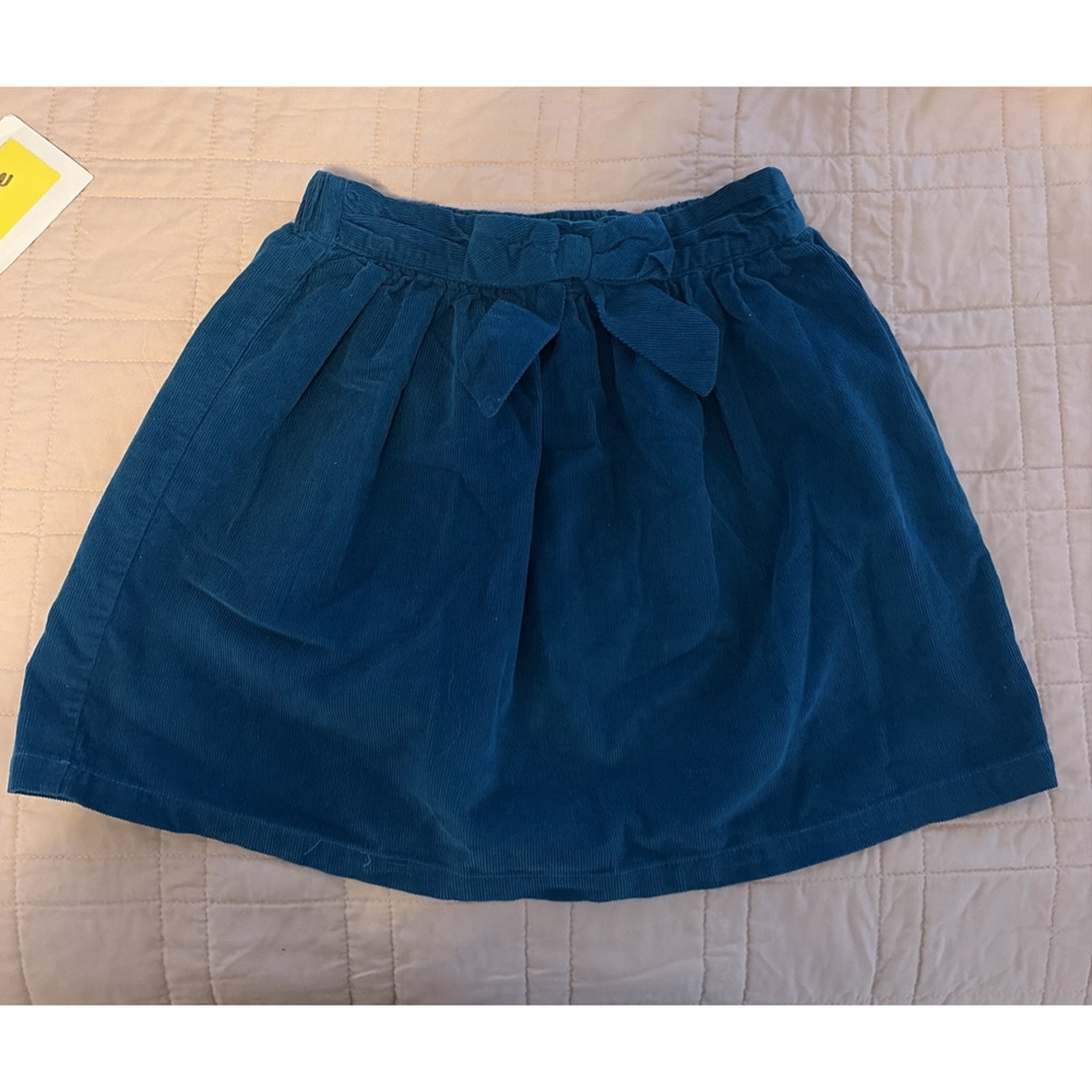 Hanna Andersson Girl's Blue Corduroy Skirt Sz 140/US 10 Bow Elastic Waist